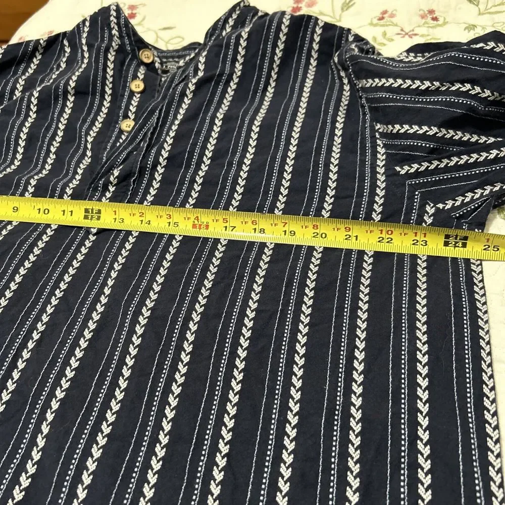 J. Peterman Shirt Blue Textured Geometric Relaxed Henley Long Sleeve Men's XL - Picture 8 of 11